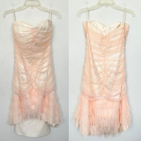 Jessica McClintock Tulle Tiered Strapless Dress Fairy White Pink Vtg Women's 12 - Picture 1 of 10